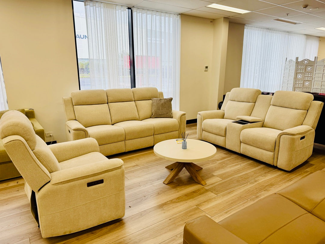 Cream Fabric 3+2+1 Electric Recliner Setting