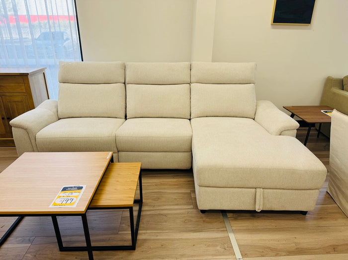 Cream Fabric Chaise Sofa with Electric Extenders