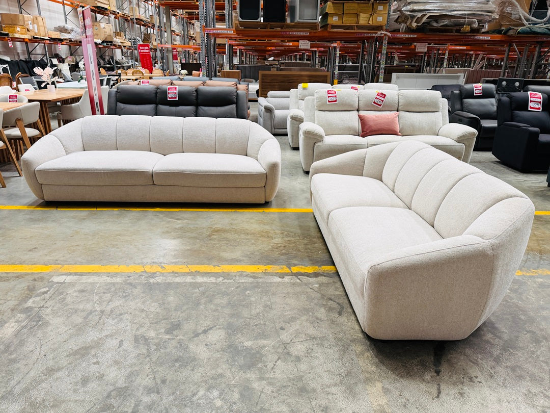 Cream Fabric Curved 3+2 Sofa Setting