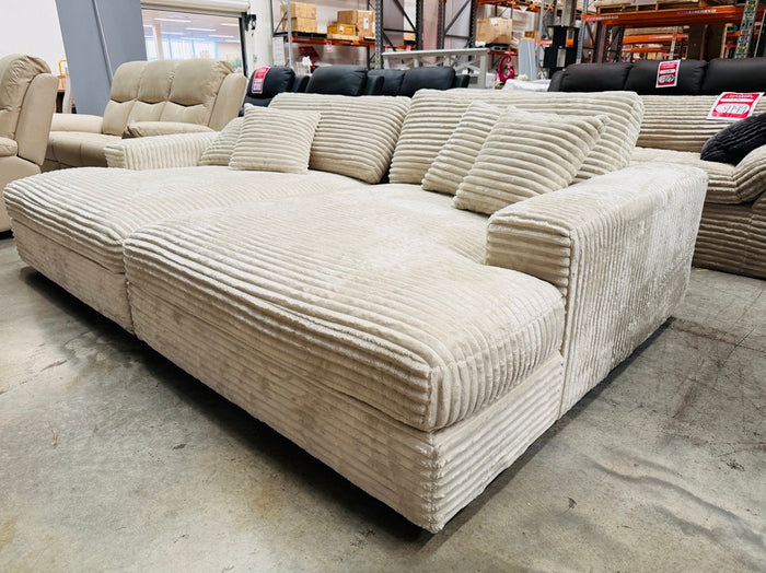Cream Lined Fabric Deep Sofa