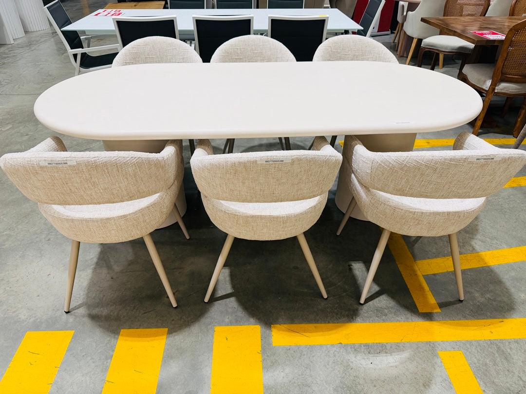 Cream Stone Dining Table with 6 Matching Cream Chairs