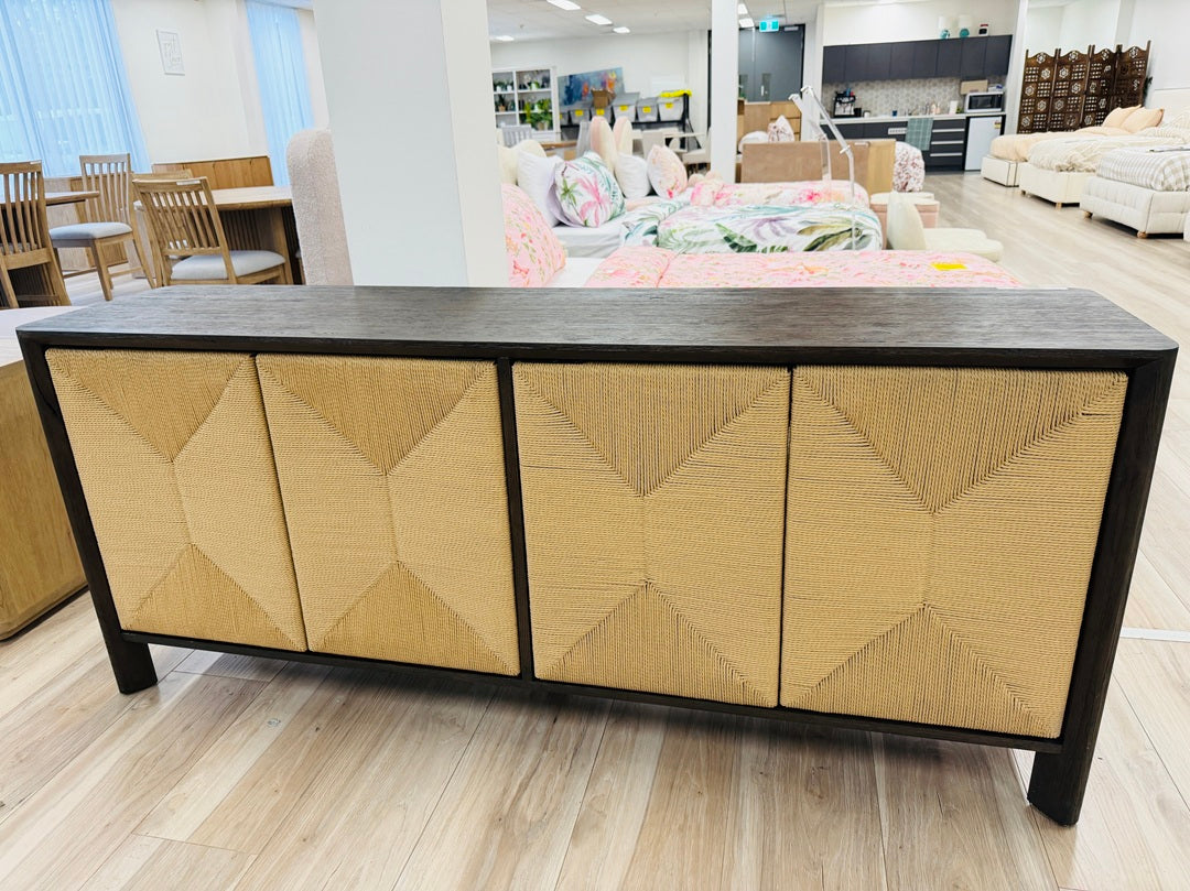 Dark Chocolate 180cm 4 Door Buffet with Natural Rope