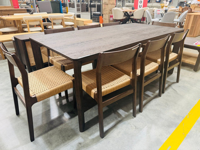 Dark Chocolate 2M Dining Table with 8 Matching Chairs Set