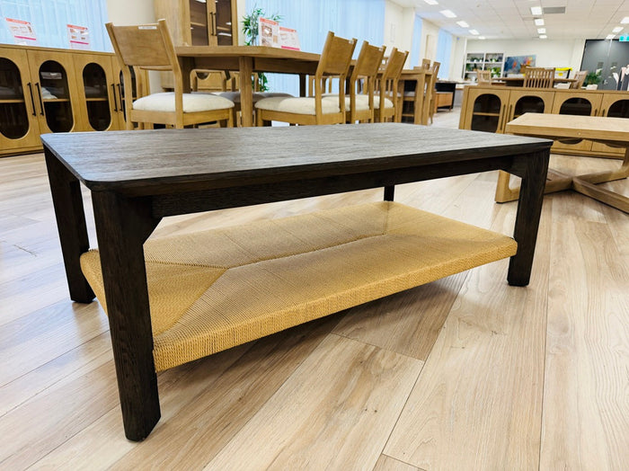 Dark Chocolate Timber Coffee Table with Natural Rope