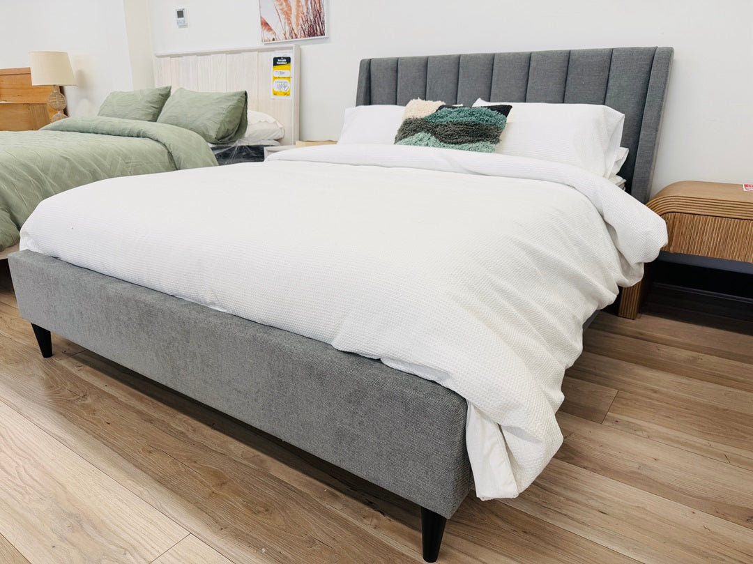 Dark Grey Fabric Queen Bed