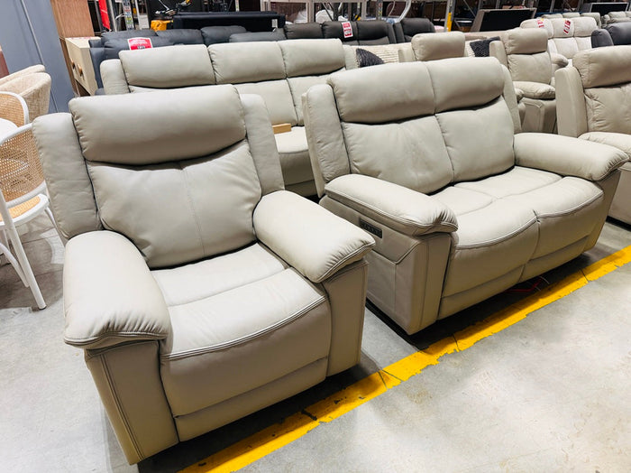 Dove Grey Leather 3pc Electric Recliner Set