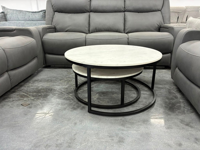 Marble Coffee Table & Lamp Table Set – Oak / White