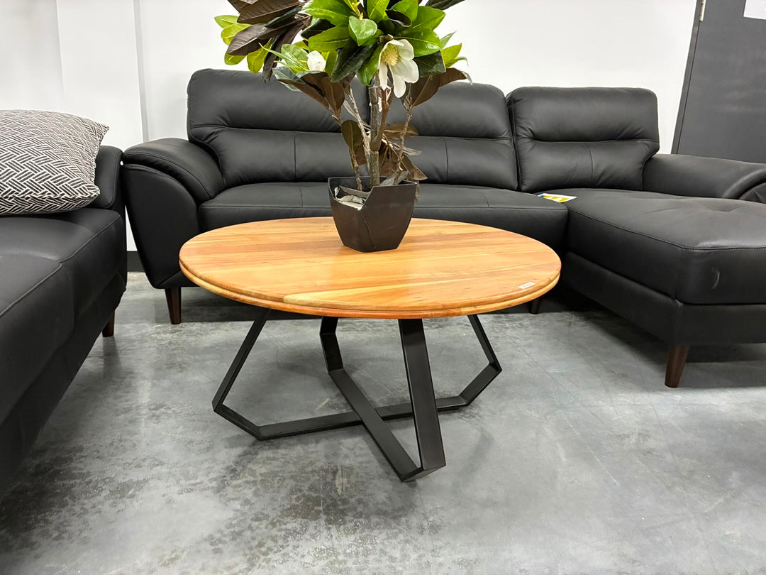 Round Coffee Table – Natural Top & Black Metal Legs