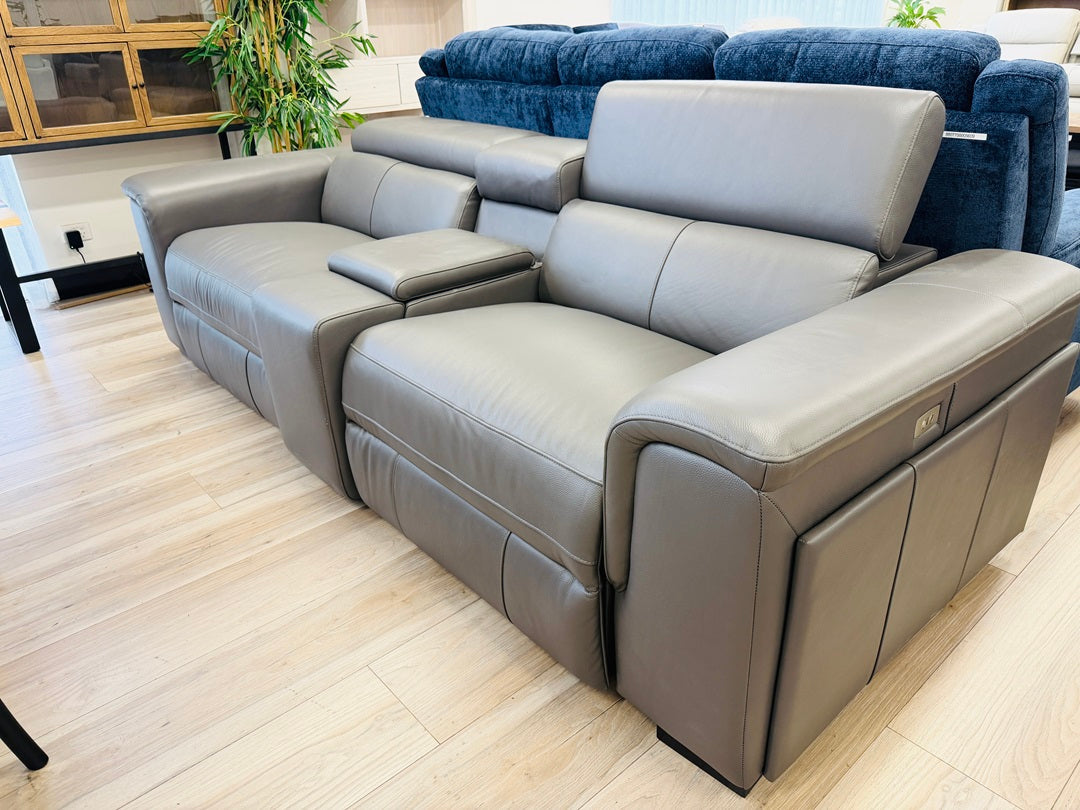 Graphite Leather 2 Seater with Electric Recliners, Storage, Lights & Adjustable Headrests