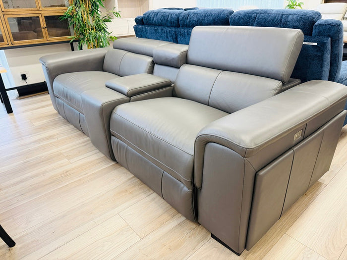Graphite Leather 2 Seater with Electric Recliners, Storage, Lights & Adjustable Headrests