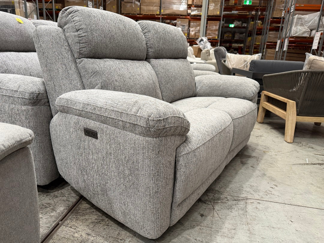 Grey Fabric 2 Seater with Electric Recliners & USB
