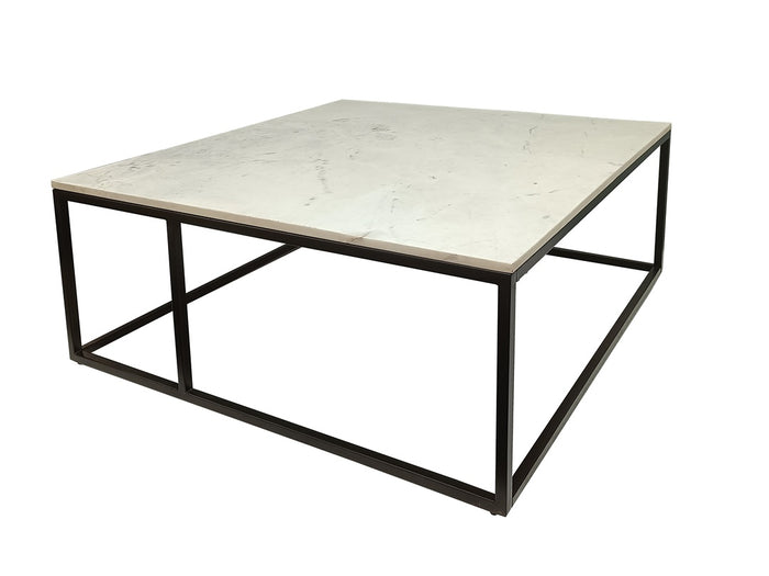 Black Metal Square Coffee Table with White Marble Top
