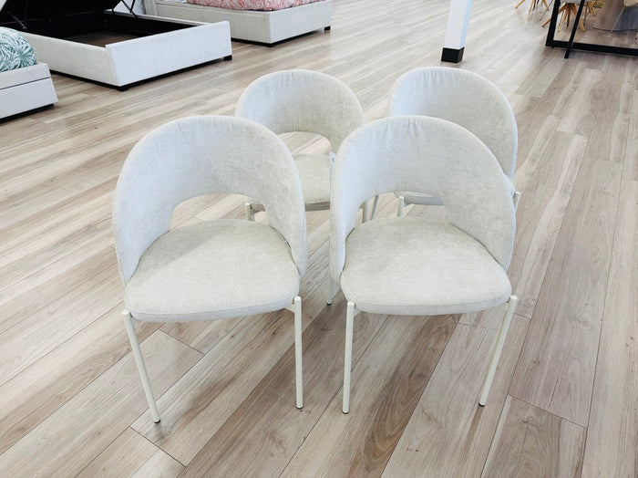 Ivory Fabric Dining Chairs with Metal Frame
