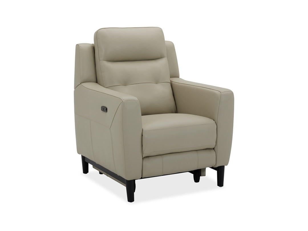 Beige Leather Electric Recliner with Electric Headrest