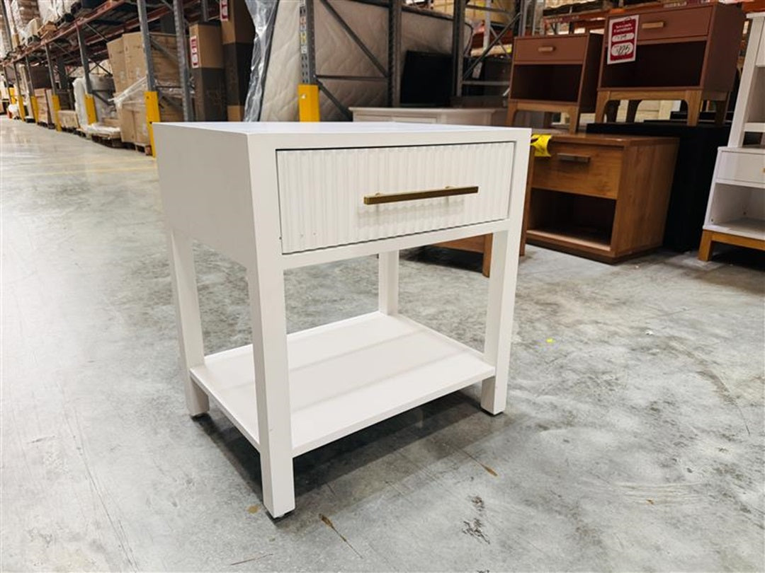 Large 1 Drawer White Bedside with Gold handle