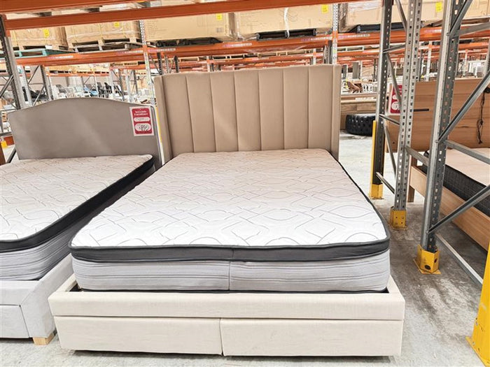 Light Beige Fabric 2 Drawer Queen Bed