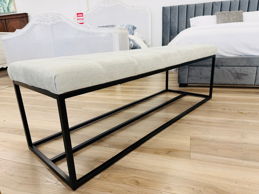 Light Grey Fabric Bed Bench with Metal Legs