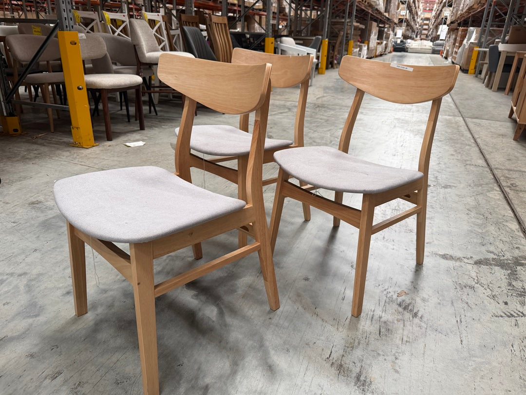 Light Oak Timber Dining Chair with Grey Seat Pad