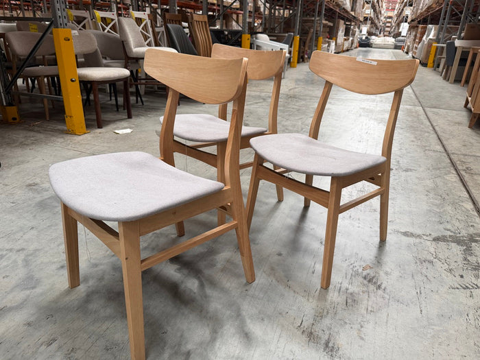 Light Oak Timber Dining Chair with Grey Seat Pad