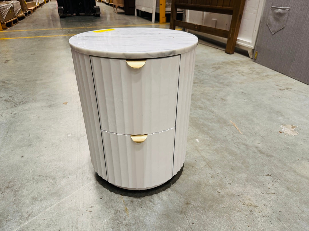 Marble Top Round 2 Drawer Bedside