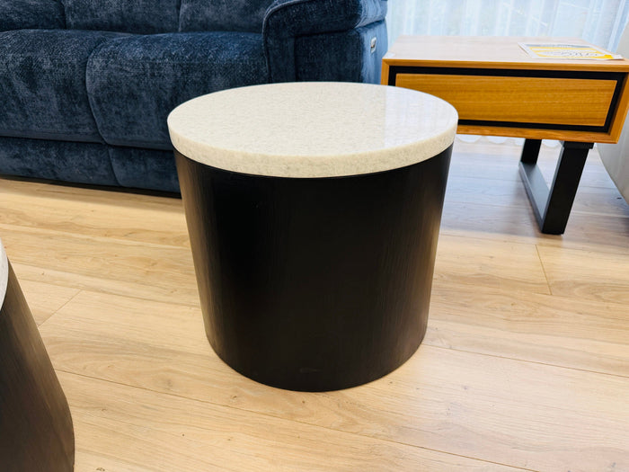 Marble Top Round Side Table with Black Timber Base