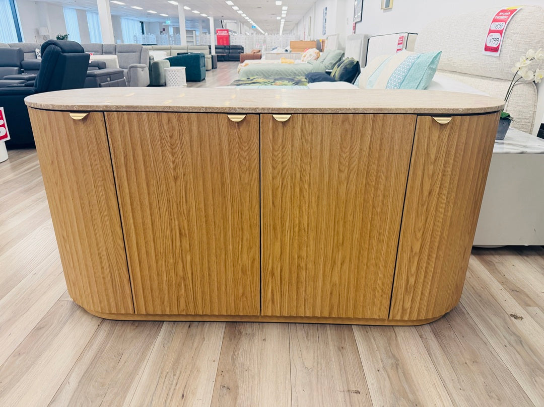Marble Top 4 Door Timber Buffet with Gold Handles