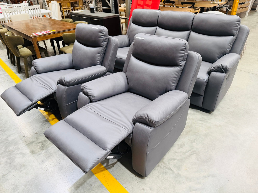 Midnight Blue Fabric 3pc Manual Recliner Setting
