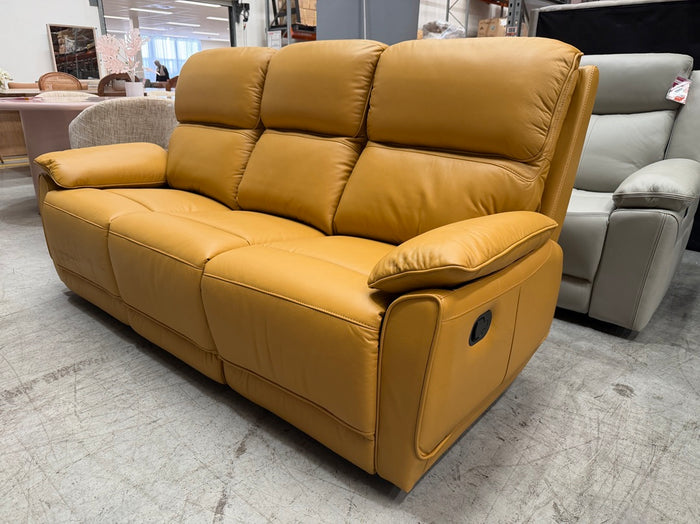 Mustard Leather 3 Seater with 2 Manual Recliners