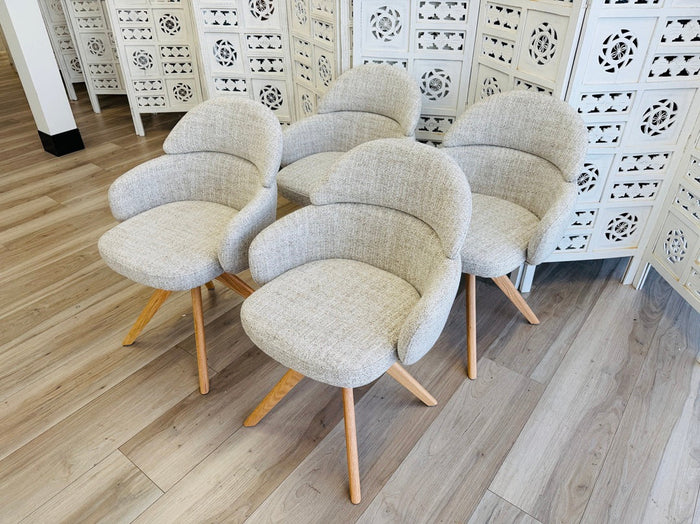 Natural Linen Fabric Swivel Dining Chairs