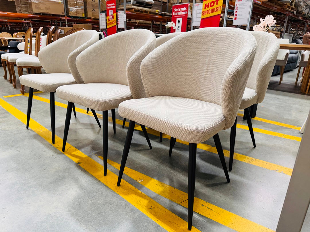 Oatmeal Fabric Dining Chair with Black metal Legs