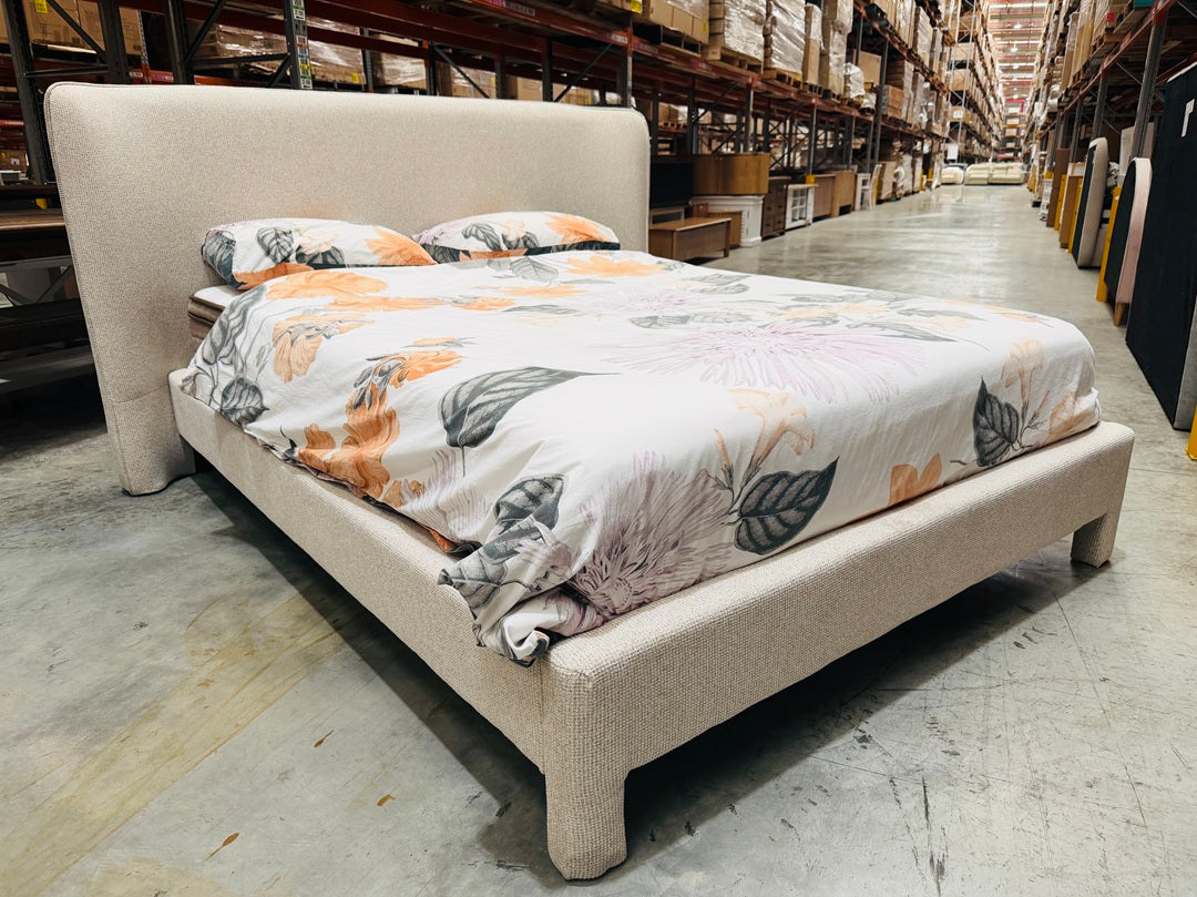 Oatmeal Fabric Queen Bed with Curved Headboard