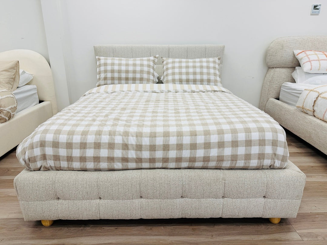 Oatmeal Fabric Queen Bed