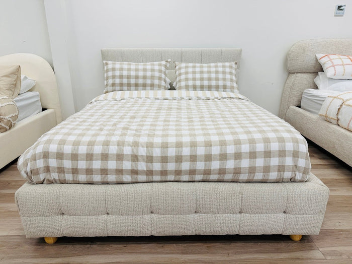 Oatmeal Fabric Queen Bed