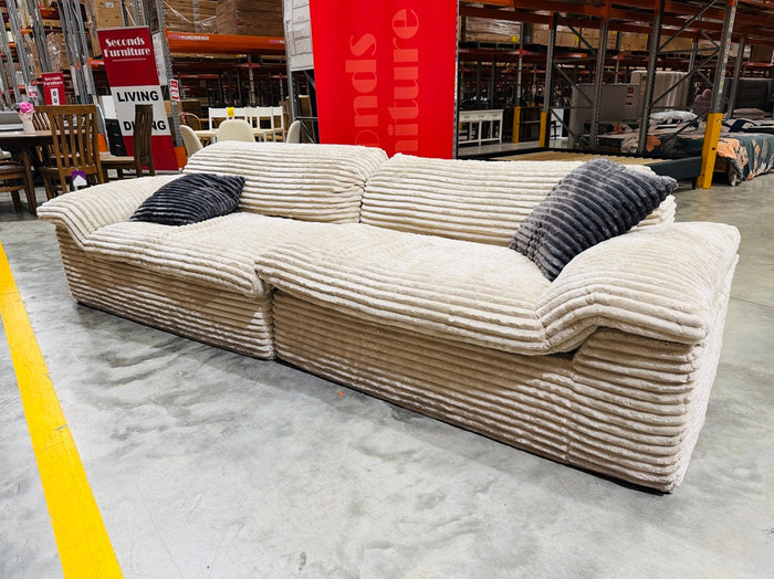 Oatmeal Lined Fabric Long 4 Seater Sofa