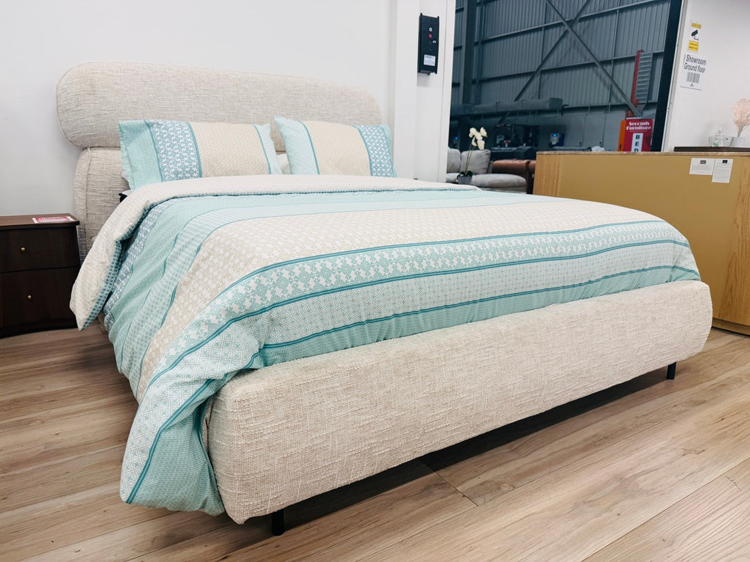 Oatmeal Fabric Queen Bed