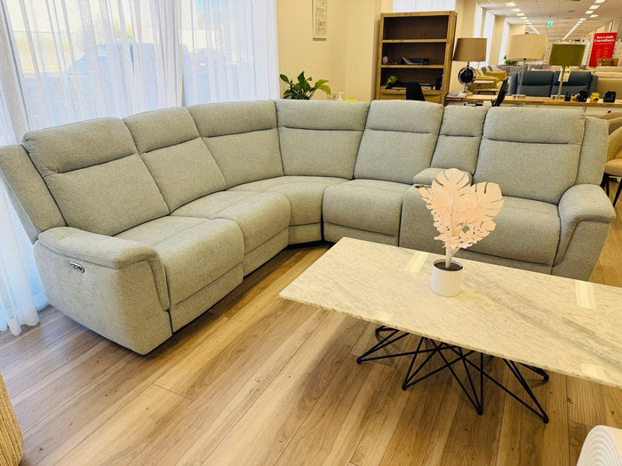 Pale Blue Fabric Corner Electric Lounge with Cupholders & Storage