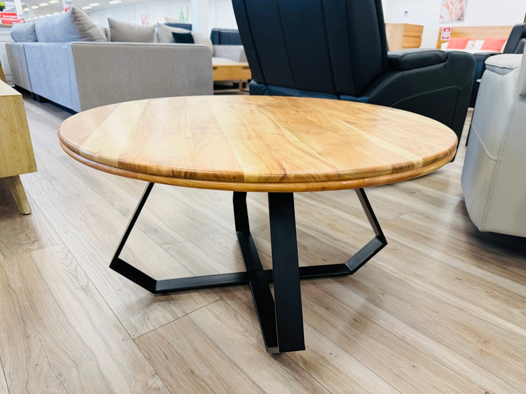Round Timber Top Coffee Table with Metal Legs