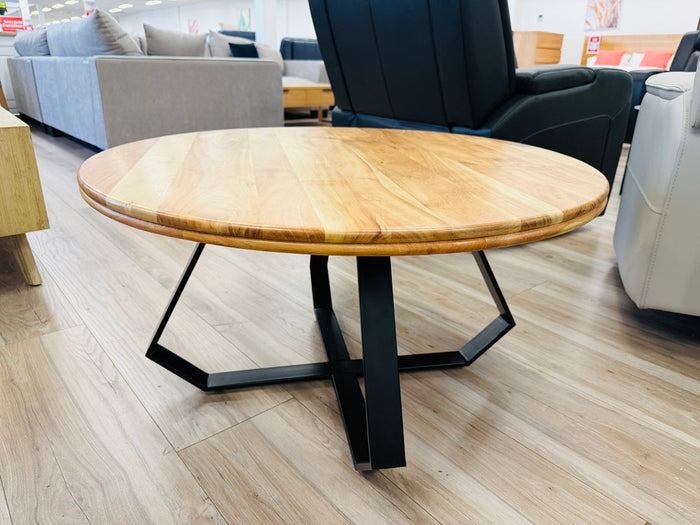 Round Timber Top Coffee Table with Metal Legs