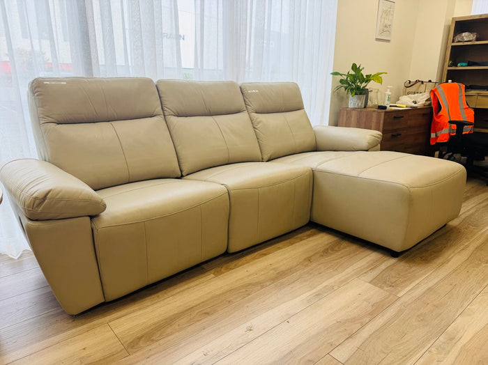 Silver Grey Leather Chaise Lounge with Recliner