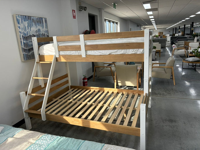Single Over Double Bunk Bed – White & Natural Finish