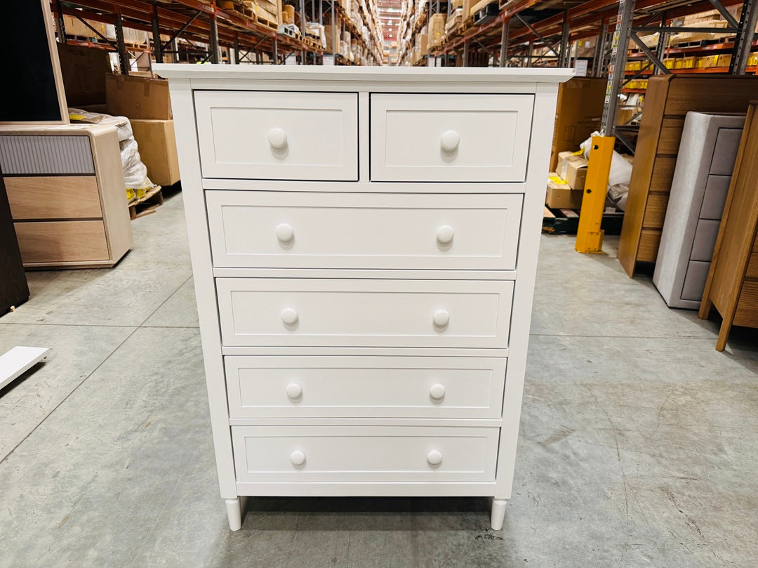 Slim 6 Drawer White Timber Tallboy