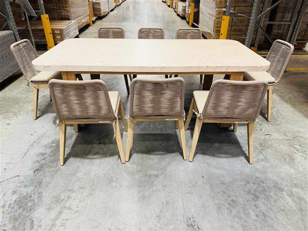 Stone & Timber Outdoor Dining Table with 8 Rope Chairs