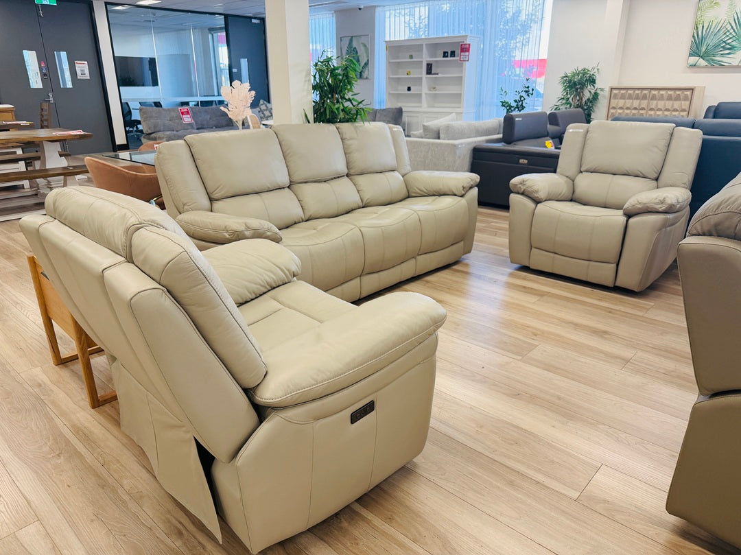Taupe Leather 3pc Electric Recliner Setting
