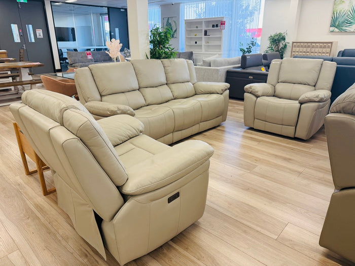 Taupe Leather 3pc Electric Recliner Setting