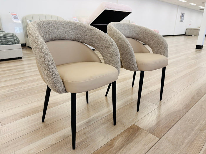 Taupe Leather & Light Brown Fabric Dining Chairs