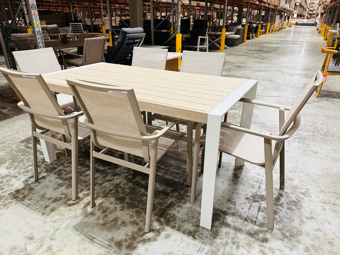 Taupe & White Aluminium Outdoor 7pc Dining Setting