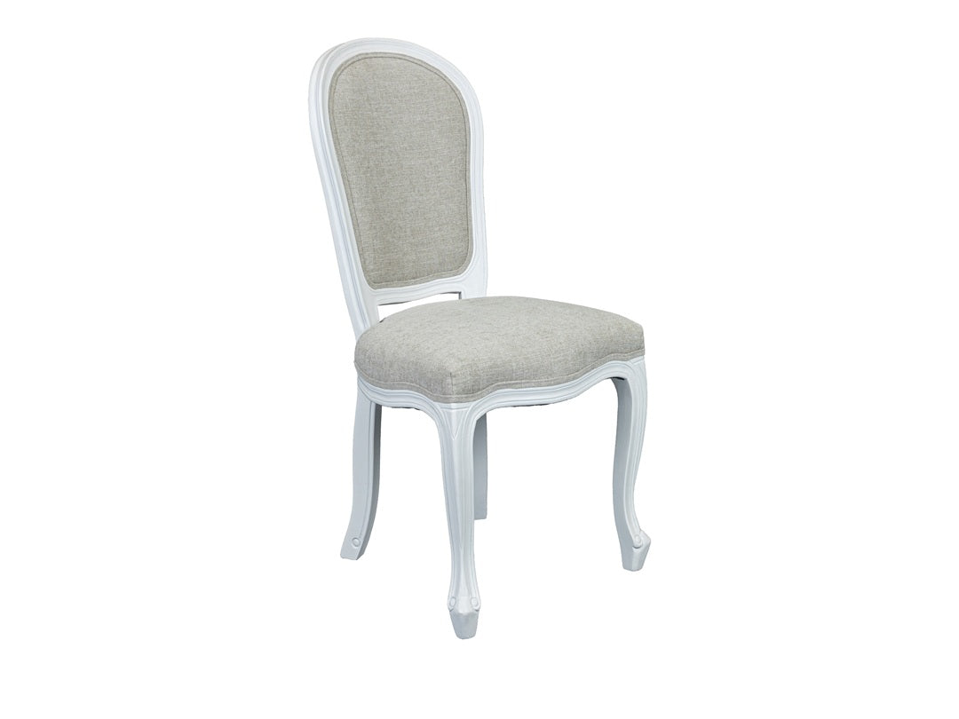 White Timber Round Back Dining Chair with Fabric Seat