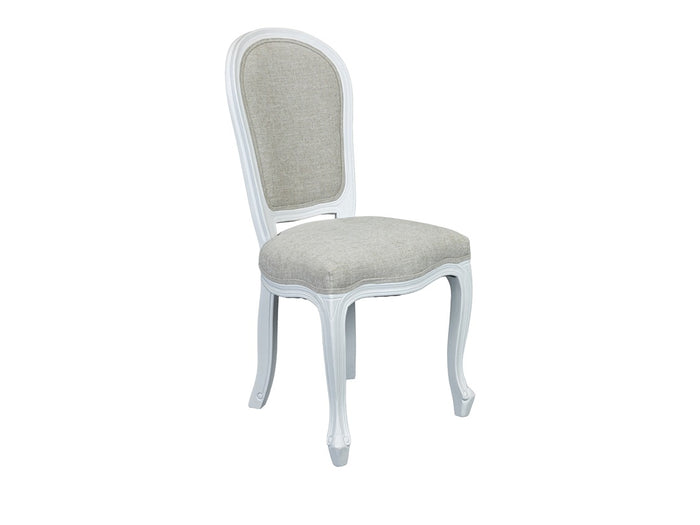 White Timber Round Back Dining Chair with Fabric Seat