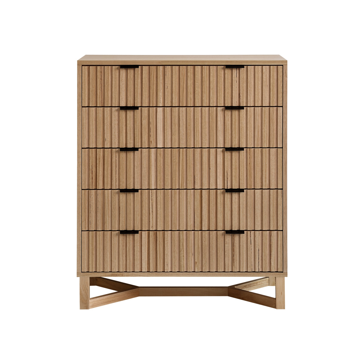 Natural Timber 5 Drawer Tallboy
