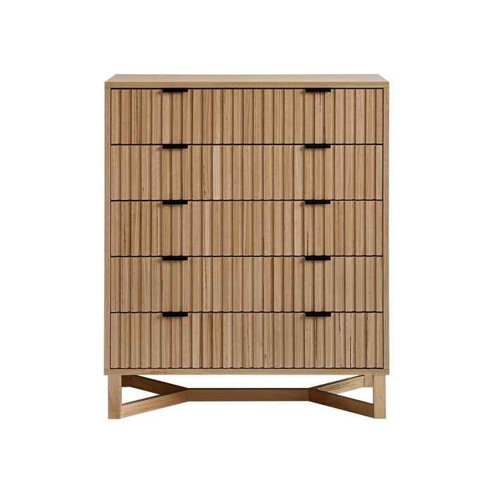 Natural Timber 5 Drawer Tallboy